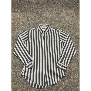 VTG Bryan Marc Mens Striped Button Up Shirt Black Blue Long Sleeve Small